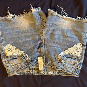 Women's Blue Denim Shorts with Lace Detail